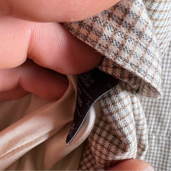 Vintage Kemper Long Brown Mini Check Trench Jacket with Matching Belt Size 34 - Picture 6 of 8
